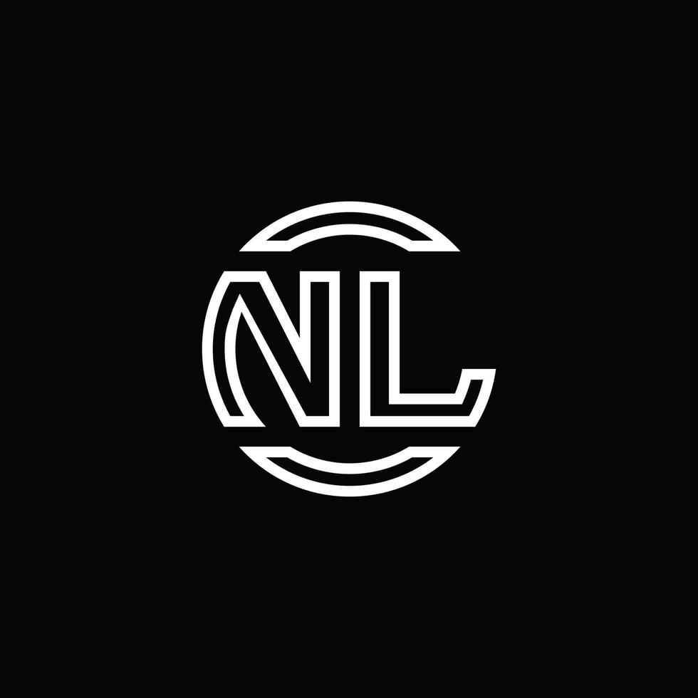 monogramme du logo nl avec un modèle de conception arrondi de cercle d'espace négatif vecteur