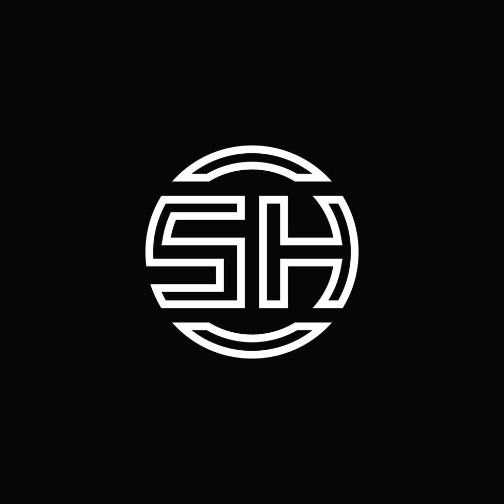 monogramme du logo sh avec un modèle de conception arrondi de cercle d'espace négatif vecteur
