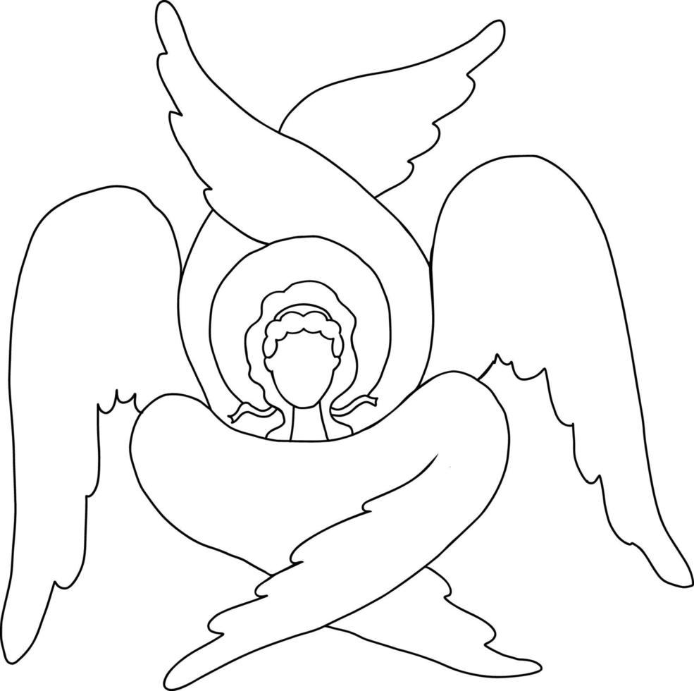 séraphin, ange à six ailes. symbole religieux. illustration vectorielle. contour de dessin au trait vecteur