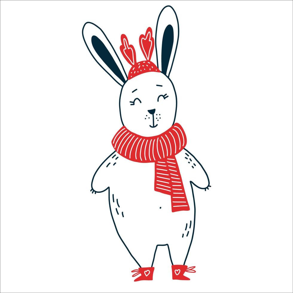 lapin de noël en vêtements d'hiver. illustration vectorielle vecteur