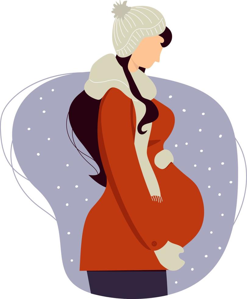 heureuse jolie fille enceinte en vêtements d'hiver embrasse le ventre. illustration vectorielle vecteur