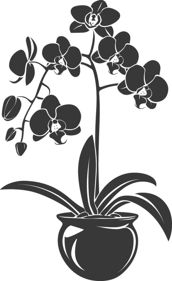 ai généré silhouette orchidée fleur dans le vase noir Couleur seulement vecteur