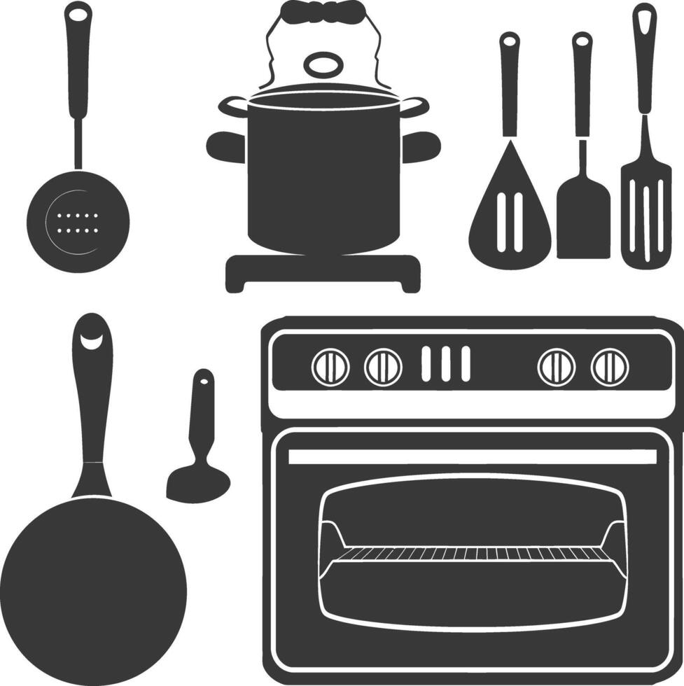 ai généré silhouette four cuisine outil noir Couleur seulement vecteur