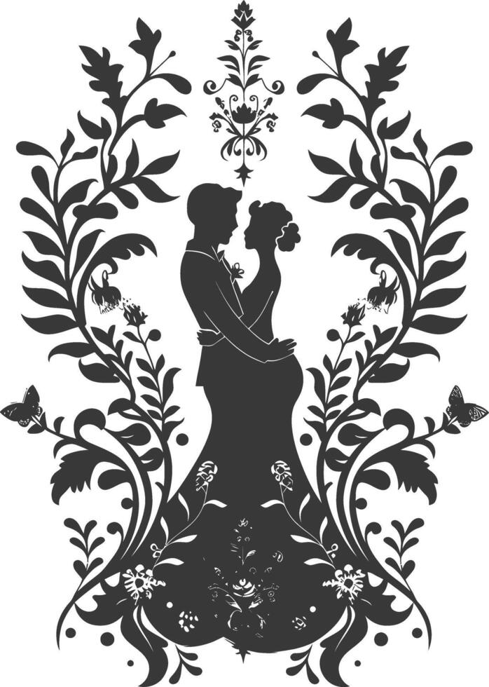 ai généré silhouette éléments de le la mariée et jeune marié pour mariage invitations sont noir seulement vecteur