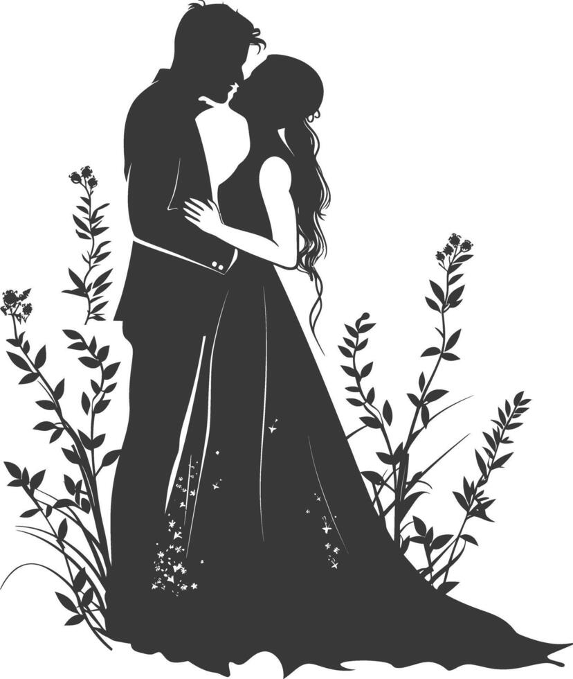 ai généré silhouette éléments de le la mariée et jeune marié pour mariage invitations sont noir seulement vecteur