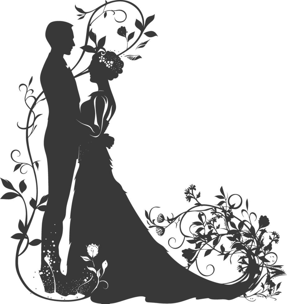 ai généré silhouette éléments de le la mariée et jeune marié pour mariage invitations sont noir seulement vecteur