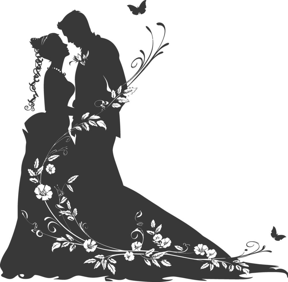 ai généré silhouette éléments de le la mariée et jeune marié pour mariage invitations sont noir seulement vecteur