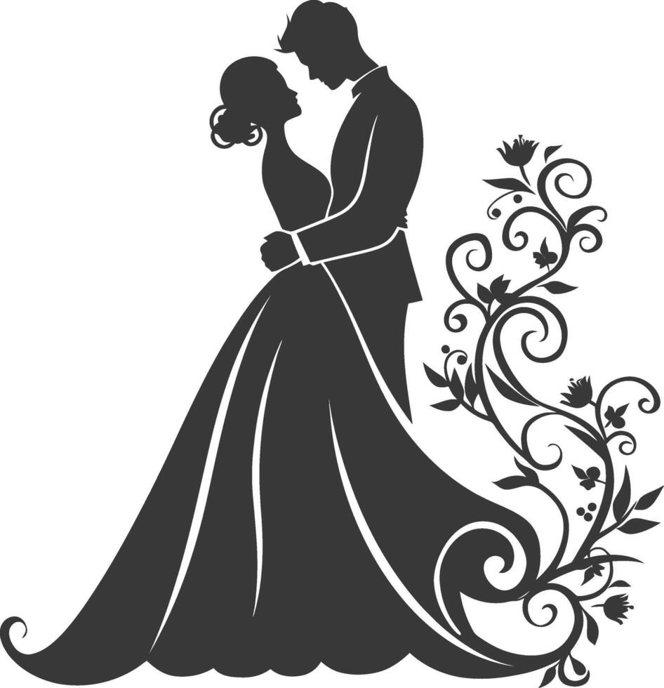 ai généré silhouette éléments de le la mariée et jeune marié pour mariage invitations sont noir seulement vecteur