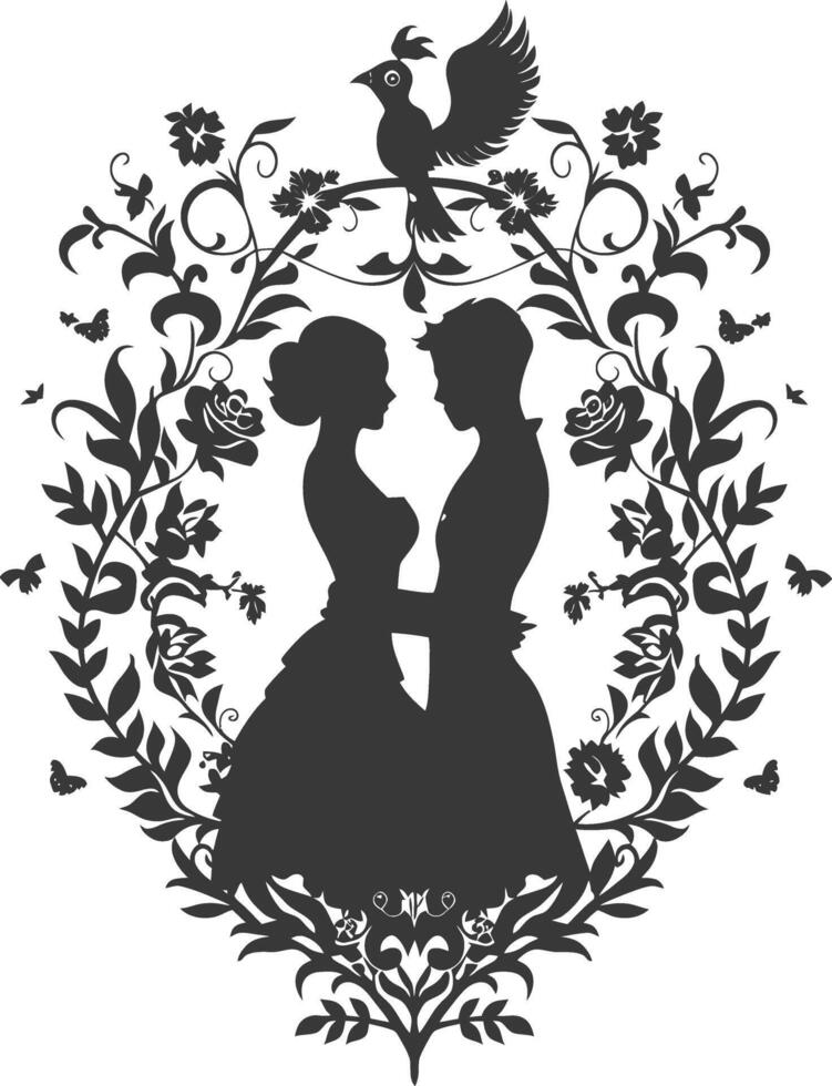 ai généré silhouette éléments de le la mariée et jeune marié pour mariage invitations sont noir seulement vecteur