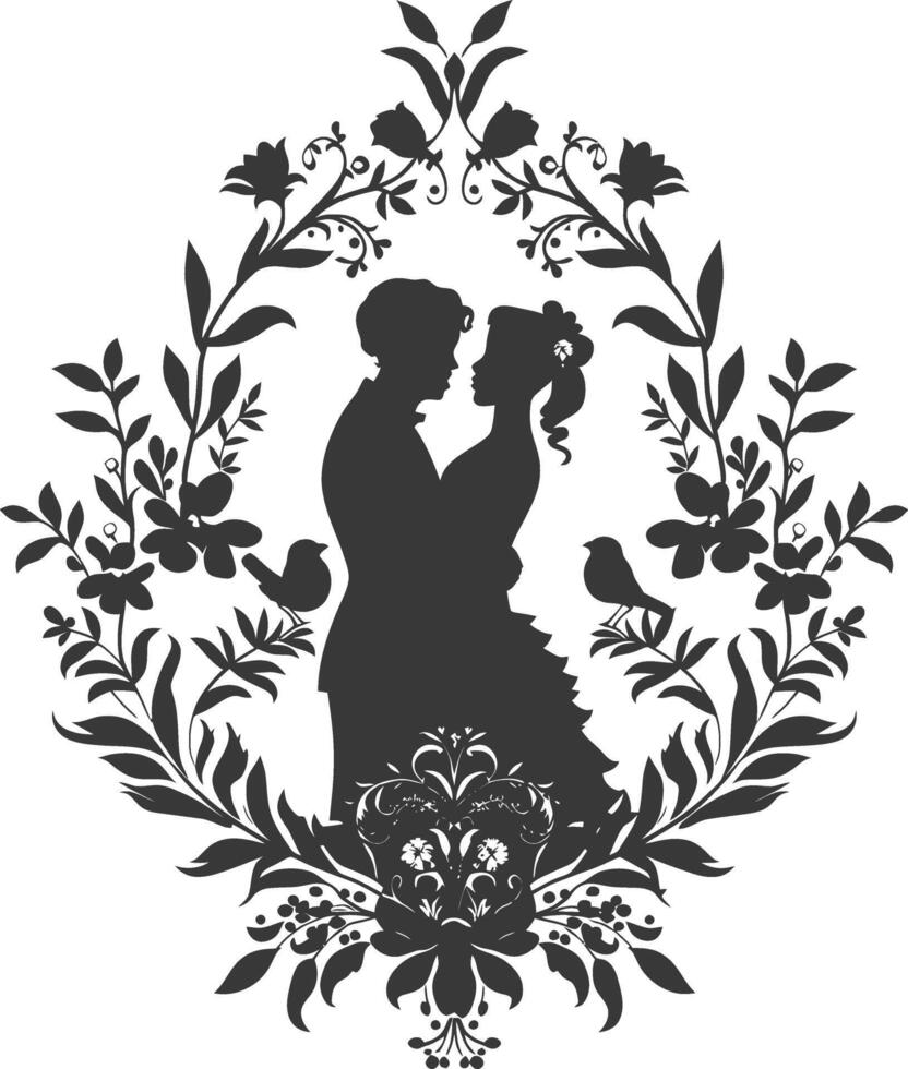 ai généré silhouette éléments de le la mariée et jeune marié pour mariage invitations sont noir seulement vecteur