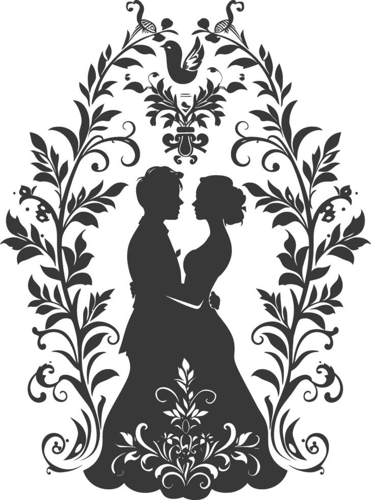 ai généré silhouette éléments de le la mariée et jeune marié pour mariage invitations sont noir seulement vecteur