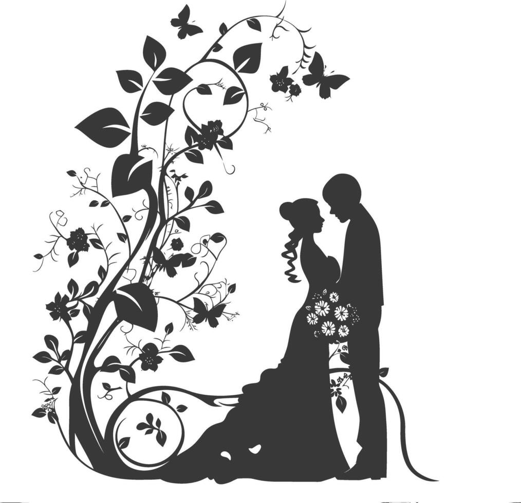 ai généré silhouette éléments de le la mariée et jeune marié pour mariage invitations sont noir seulement vecteur