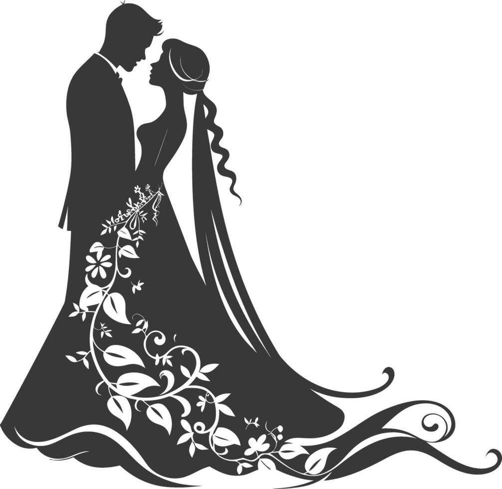 ai généré silhouette éléments de le la mariée et jeune marié pour mariage invitations sont noir seulement vecteur