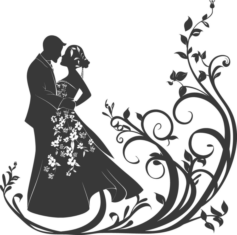 ai généré silhouette éléments de le la mariée et jeune marié pour mariage invitations sont noir seulement vecteur