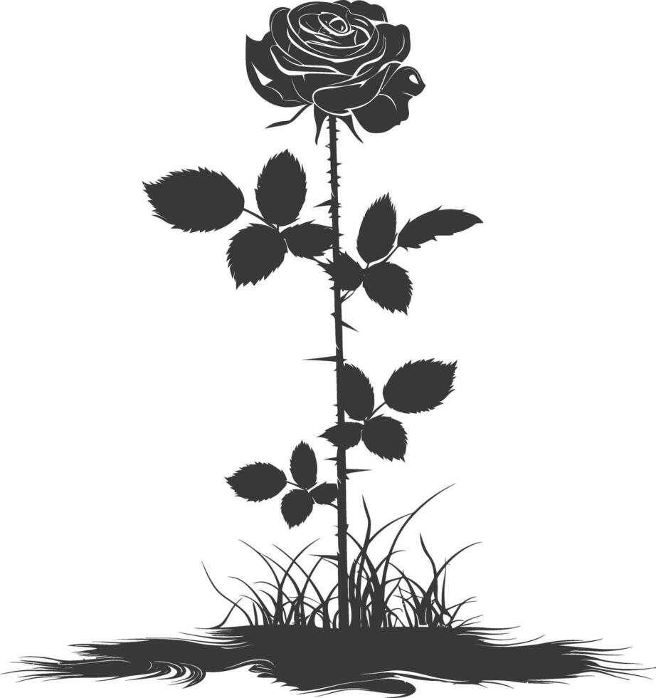 ai généré silhouette Rose fleur dans le sol noir Couleur seulement vecteur