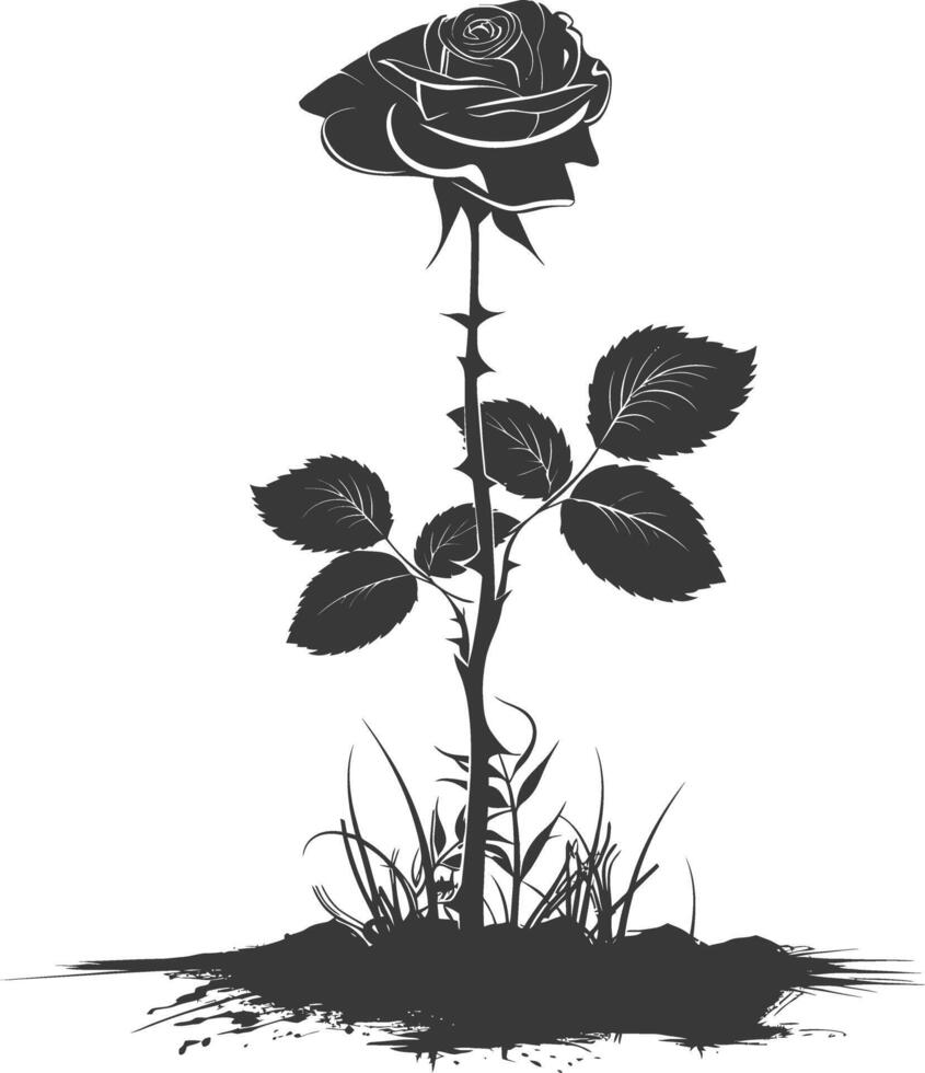ai généré silhouette Rose fleur dans le sol noir Couleur seulement vecteur