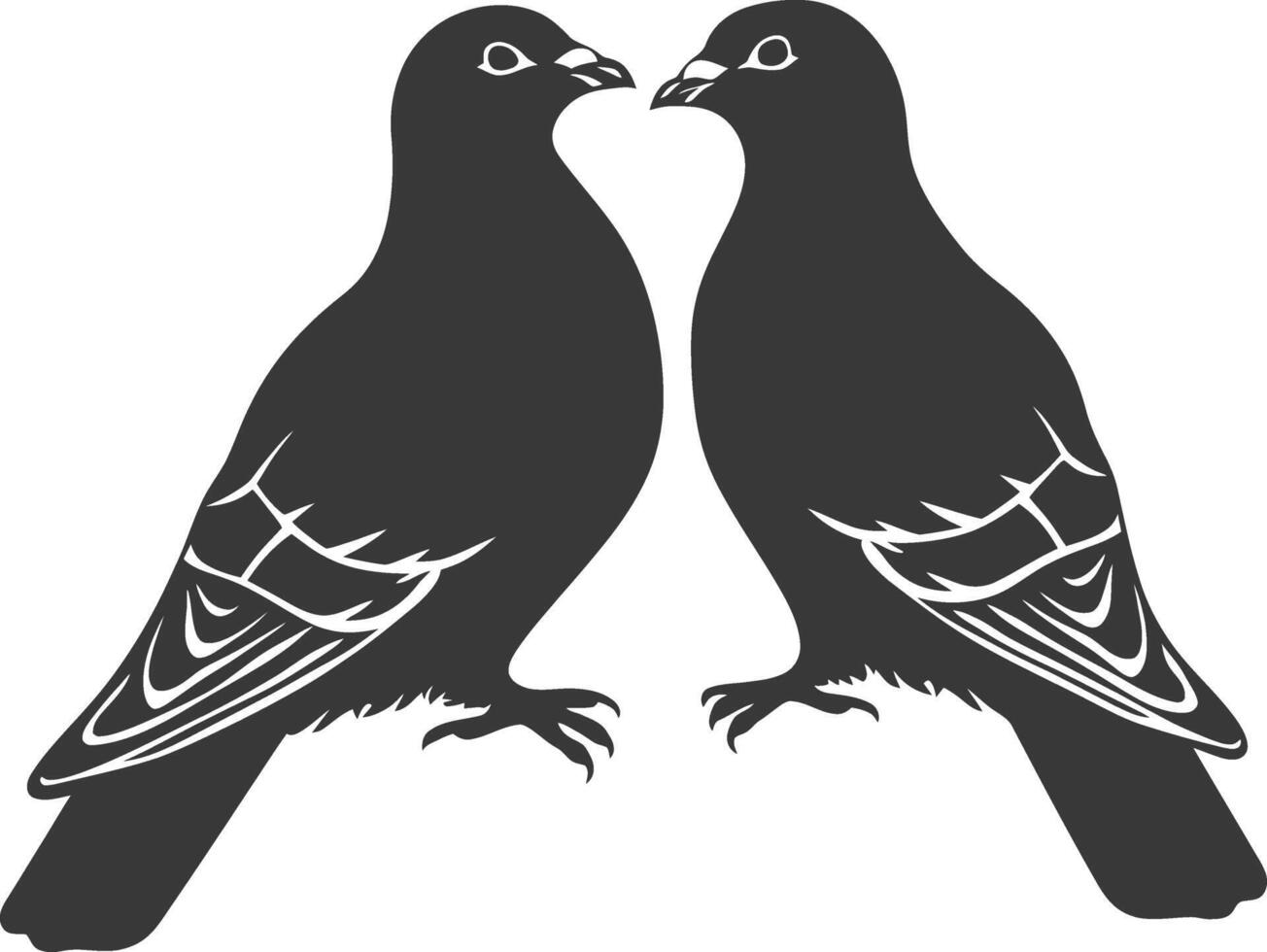 ai généré silhouette Colombe oiseau animal couple Pigeon noir Couleur seulement vecteur