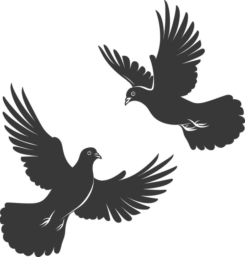 ai généré silhouette Colombe oiseau animal mouche couple Pigeon noir Couleur seulement vecteur