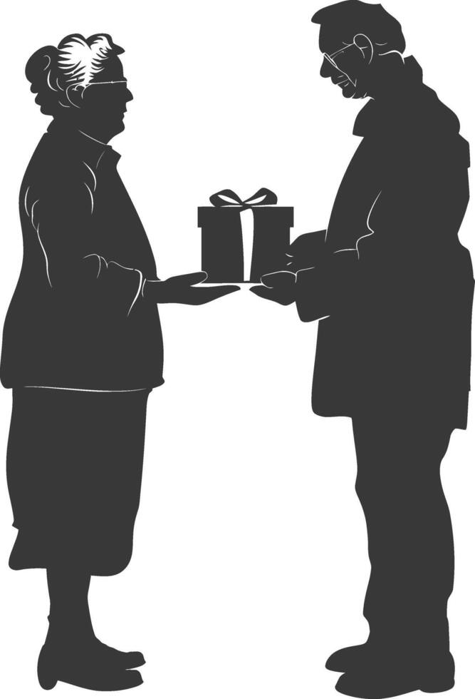 ai généré silhouette personnes âgées couple échanger cadeaux noir Couleur seulement vecteur