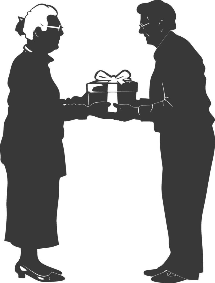 ai généré silhouette personnes âgées couple échanger cadeaux noir Couleur seulement vecteur