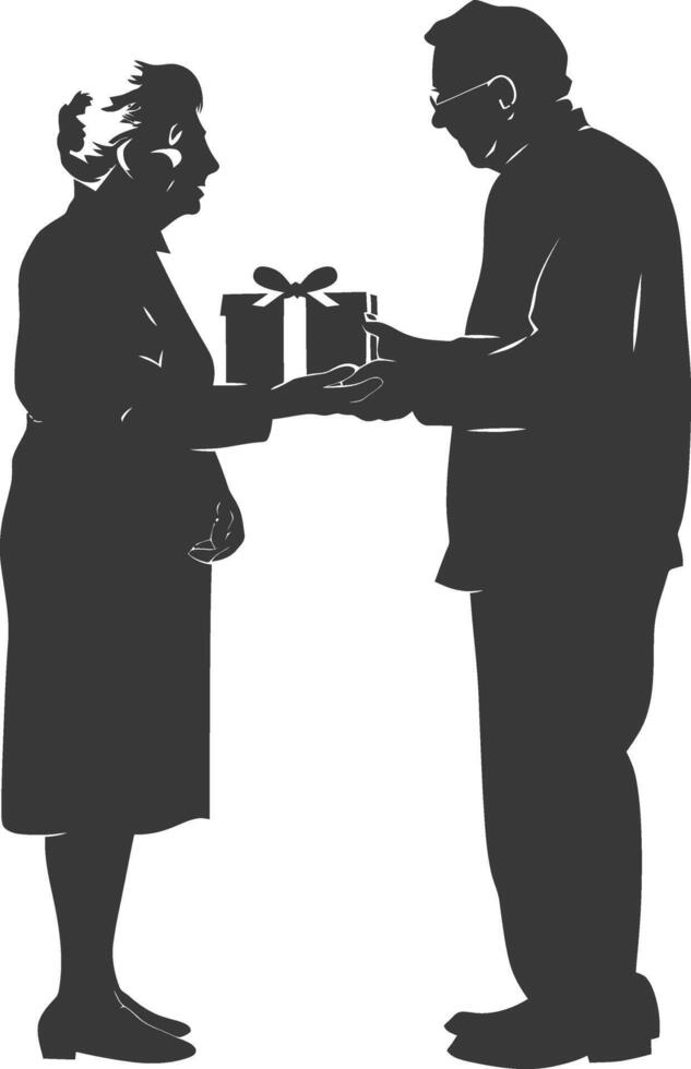 ai généré silhouette personnes âgées couple échanger cadeaux noir Couleur seulement vecteur