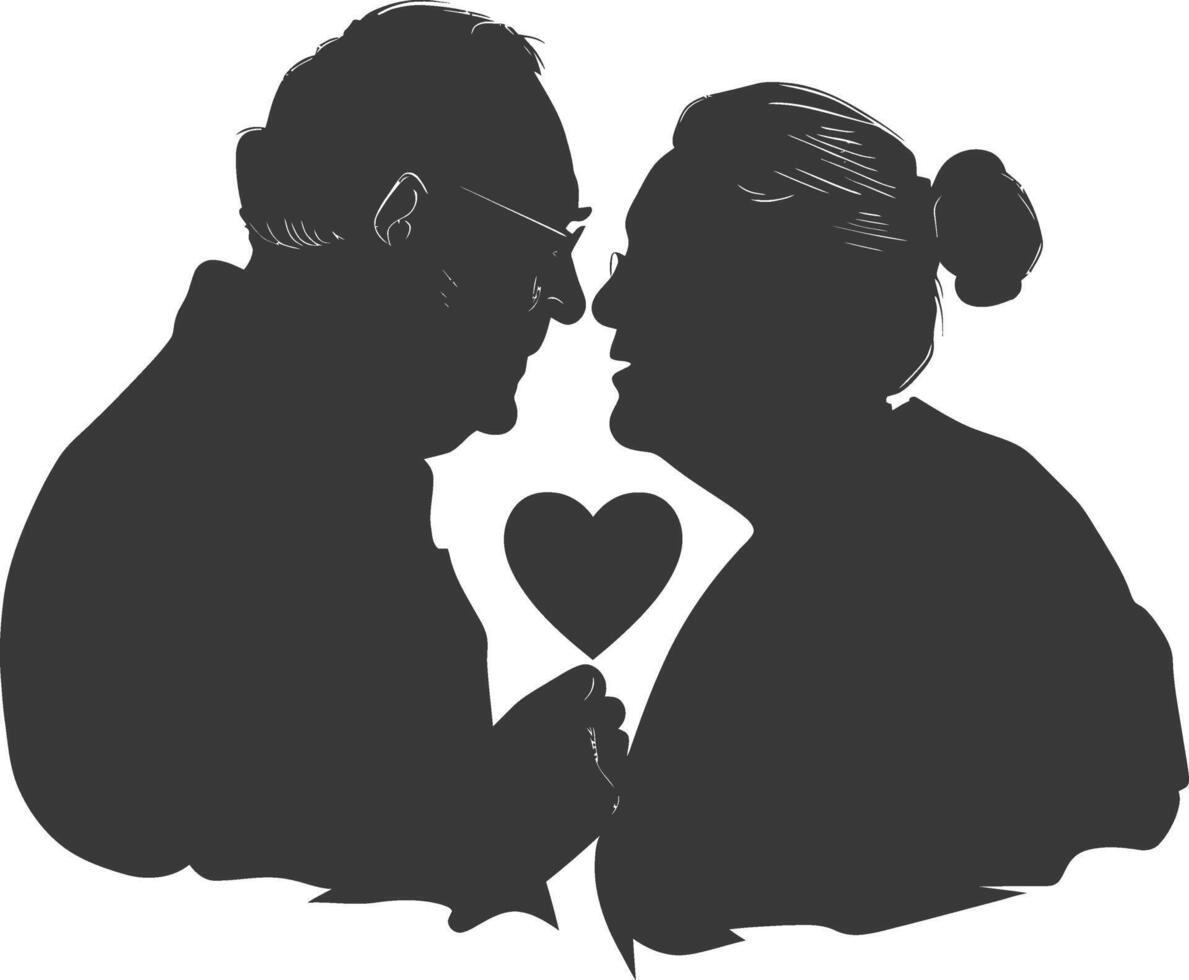 ai généré silhouette personnes âgées couple en portant cœur symbole noir Couleur seulement vecteur