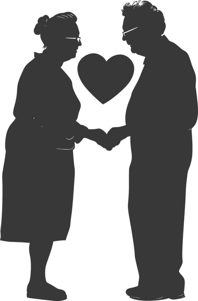 ai généré silhouette personnes âgées couple en portant cœur symbole noir Couleur seulement vecteur