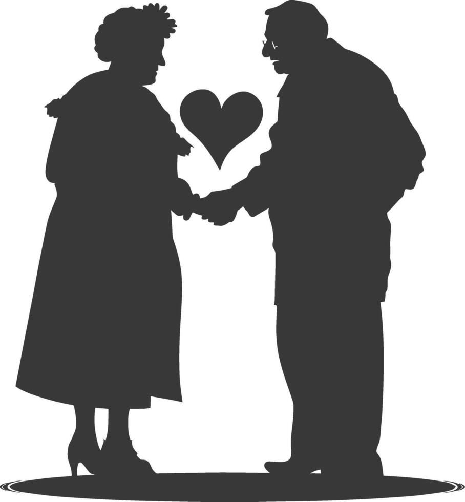 ai généré silhouette personnes âgées couple en portant cœur symbole noir Couleur seulement vecteur