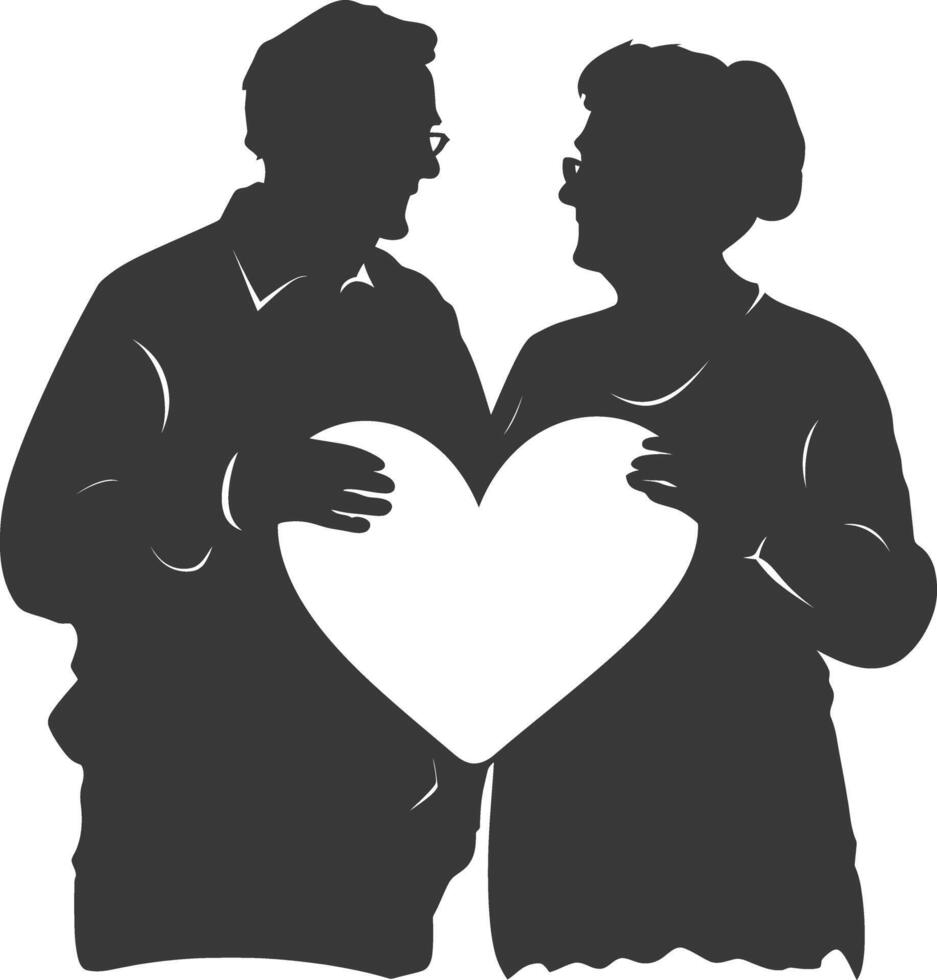 ai généré silhouette personnes âgées couple en portant cœur symbole noir Couleur seulement vecteur