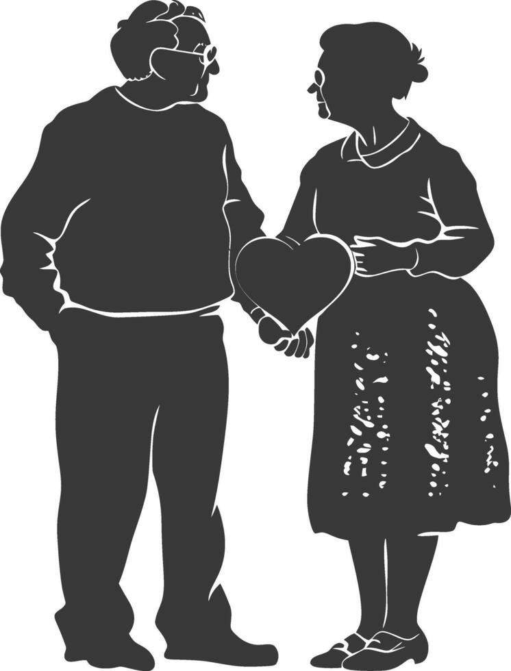 ai généré silhouette personnes âgées couple en portant cœur symbole noir Couleur seulement vecteur