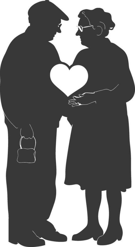 ai généré silhouette personnes âgées couple en portant cœur symbole noir Couleur seulement vecteur