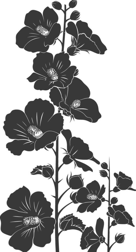 ai généré silhouette roses trémières fleur noir Couleur seulement vecteur