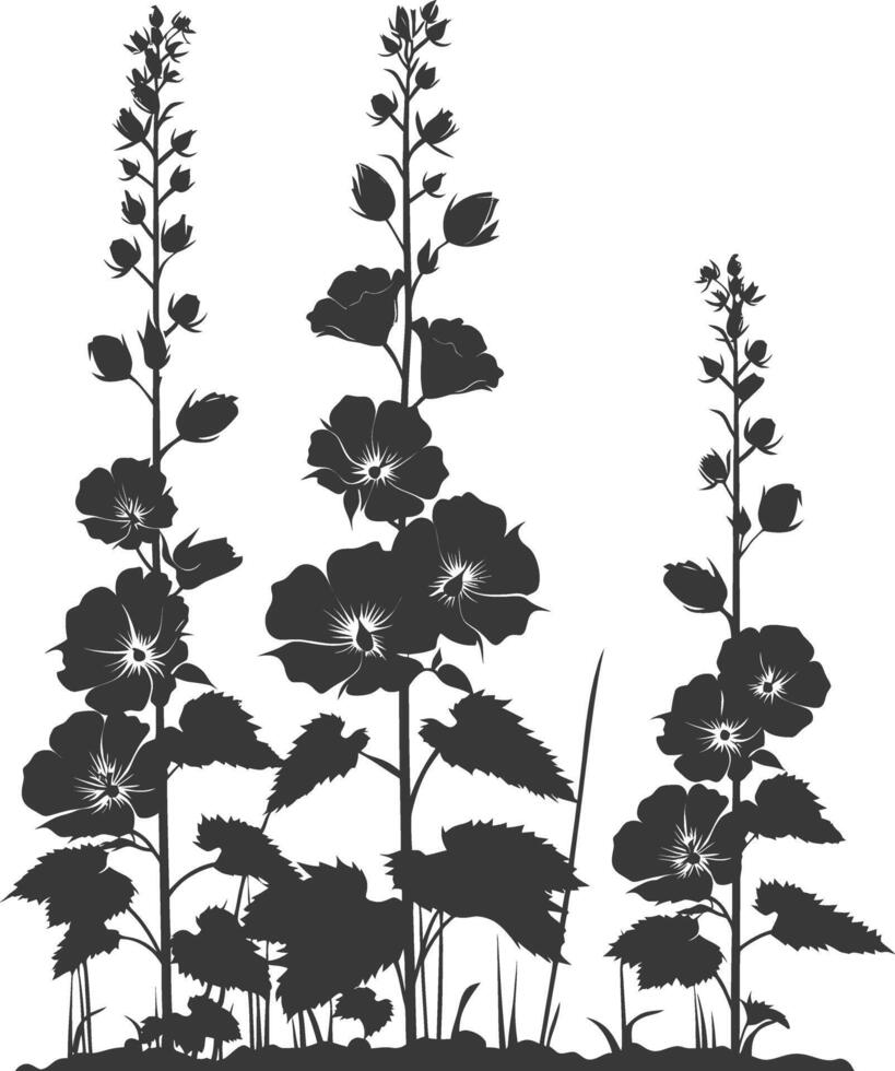 silhouette roses trémières fleur dans le sol noir Couleur seulement vecteur