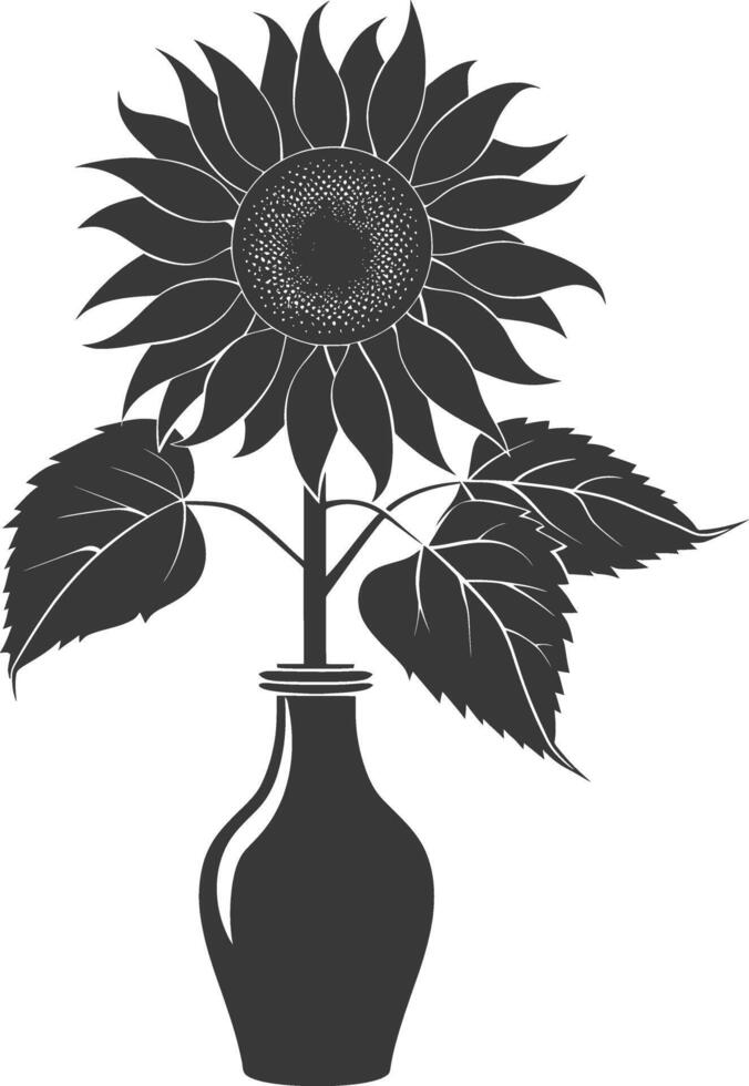 silhouette tournesol fleur dans le vase noir Couleur seulement vecteur