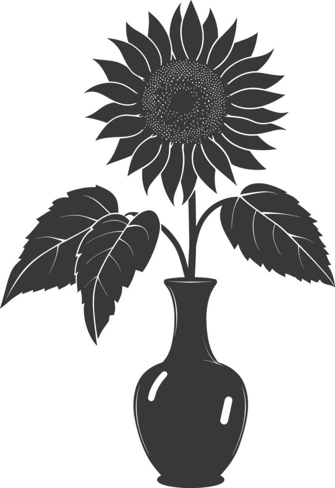 silhouette tournesol fleur dans le vase noir Couleur seulement vecteur