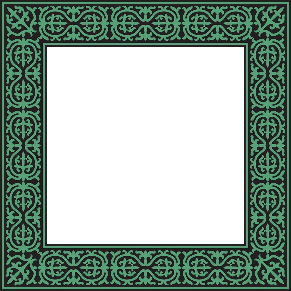 vert avec noir carré kazakh nationale ornement. ethnique modèle de le les peuples de le génial steppe, .mongols, kirghize, kalmouks, bouriates. carré Cadre frontière vecteur