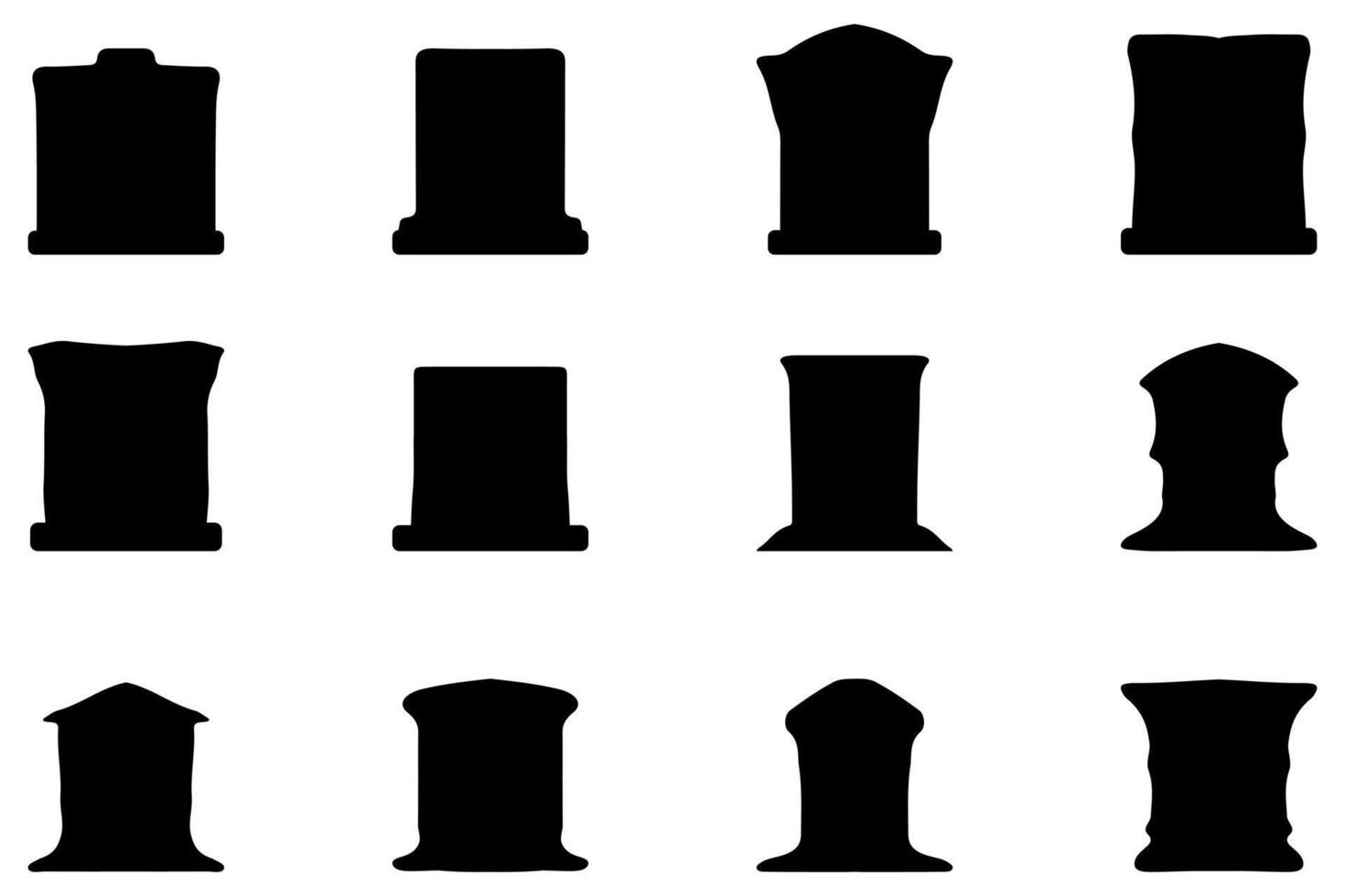 Facile silhouette de pierre tombale icône ensemble vecteur