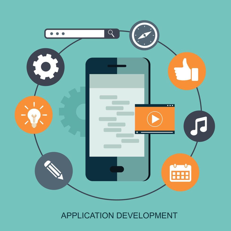 mobile applications et mobile développement concept. plat illustration. vecteur