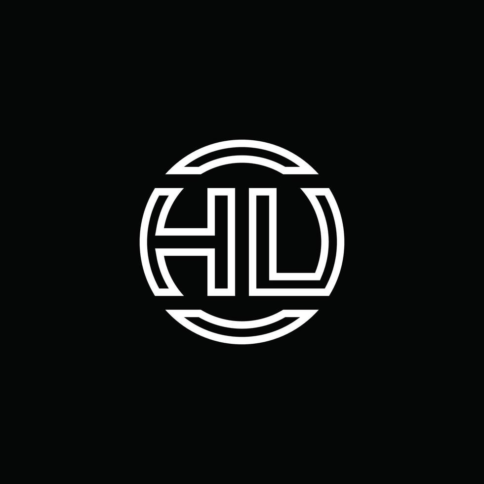 monogramme du logo hu avec modèle de conception arrondi de cercle d'espace négatif vecteur