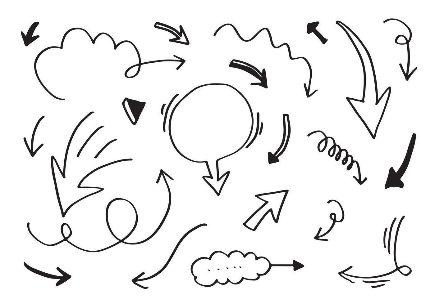 griffonnage conception éléments. main tiré flèches isolé sur blanc Contexte. illustration. vecteur