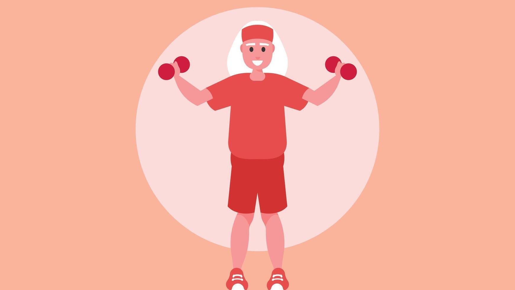 un vieux femme Faire des exercices dans le Gym avec haltères isolé illustration vecteur