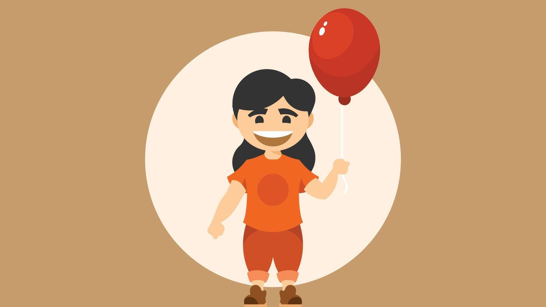 fille pièces Extérieur avec une rouge ballon illustration pour coloration et les enfants livres vecteur
