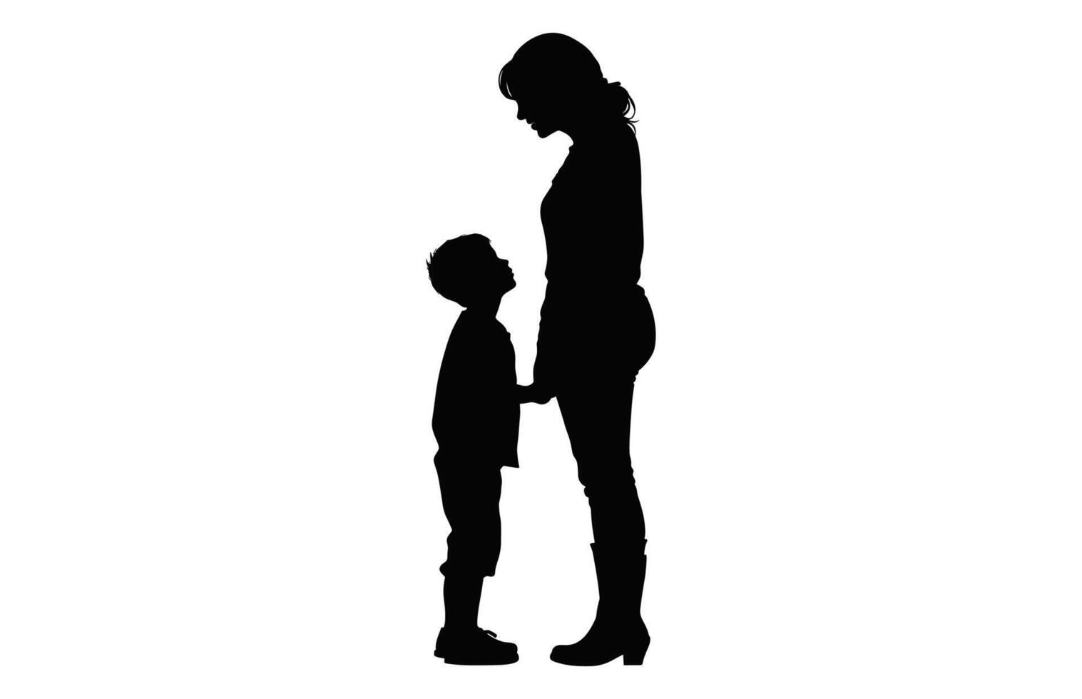 mère et fils noir silhouette isolé sur une blanc Contexte vecteur