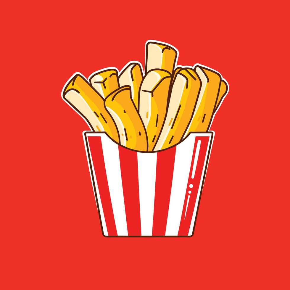 français frites dessin animé illustration Fast food concept plat conception vecteur