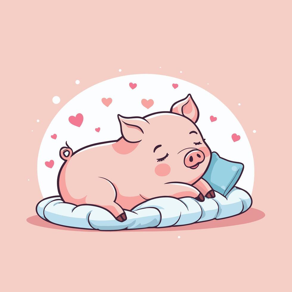 en train de dormir porc avec minuscule cœurs autour dessin animé illustration vecteur