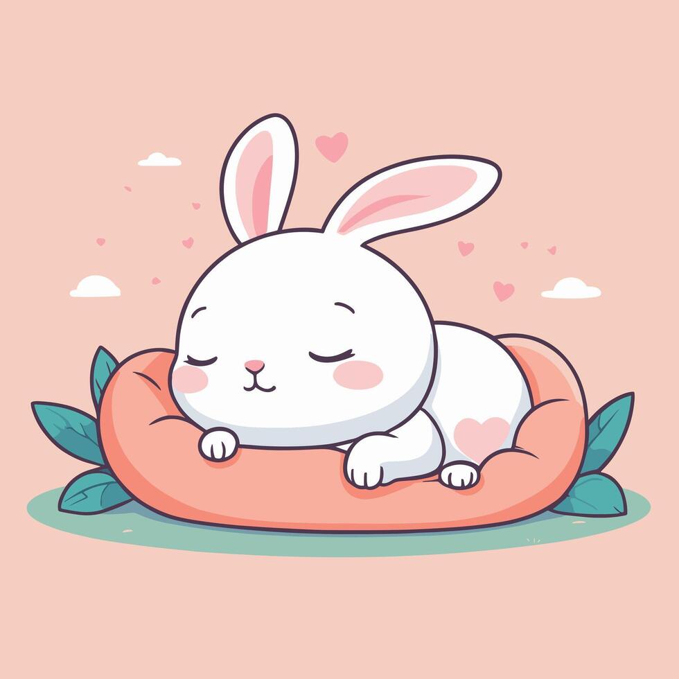 adorable dessin animé lapin mensonge vers le bas repos vecteur