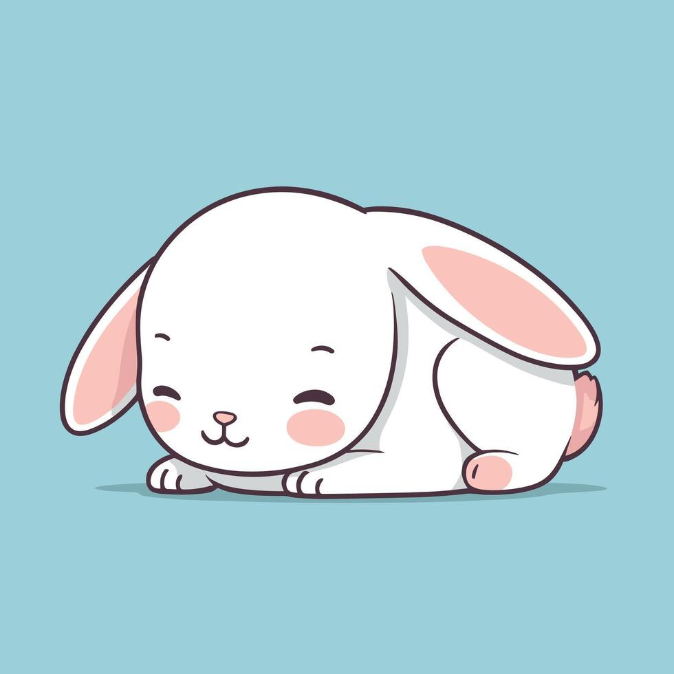 adorable dessin animé lapin mensonge vers le bas repos vecteur