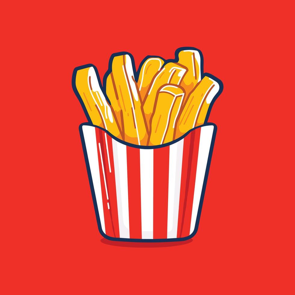 français frites dessin animé illustration Fast food concept plat conception vecteur