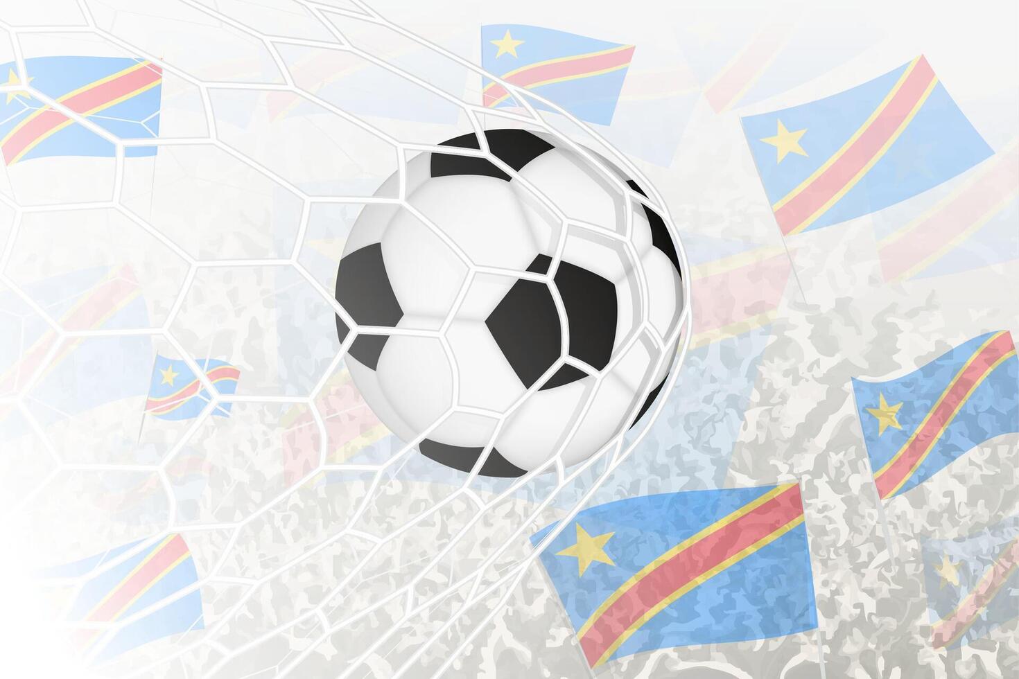 nationale Football équipe de dr Congo marqué but. Balle dans objectif filet, tandis que Football partisans sont agitant le dr Congo drapeau dans le Contexte. vecteur