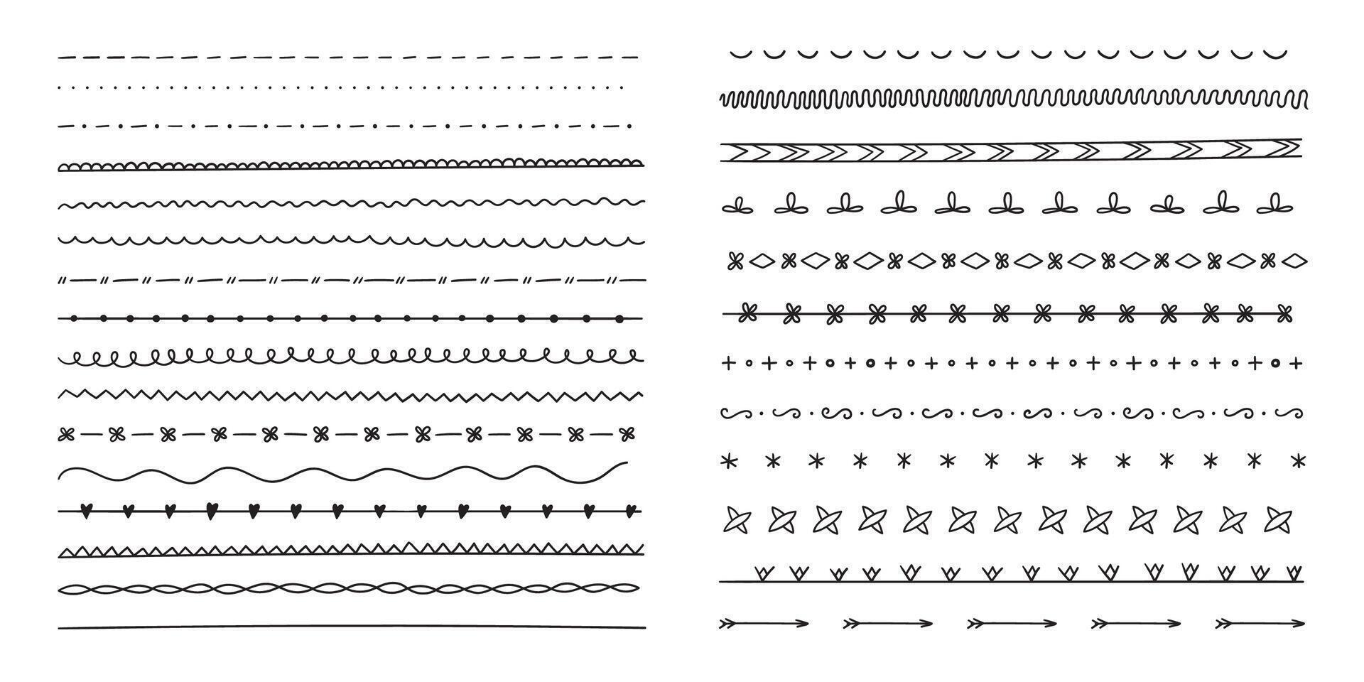 ligne frontière et texte conception élément. ensemble de main tiré lignes et diviseurs. griffonnage conception éléments. vecteur